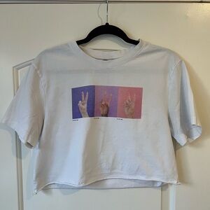 H&M Cropped White Peace Sign T-shirt